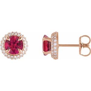 14K Rose Gold Lab-Grown Ruby & 1/2 CTW Lab-Grown Diamond Halo-Style Earrings