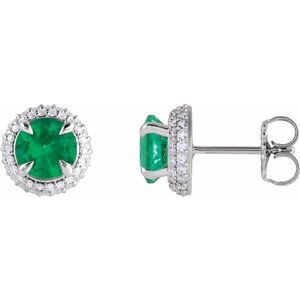 14K White Gold Lab-Grown Emerald & 1/2 CTW Lab-Grown Diamond Halo-Style Earrings