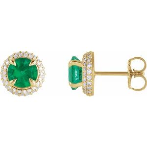 14K Yellow Gold Lab-Grown Emerald & 1/2 CTW Lab-Grown Diamond Halo-Style Earrings