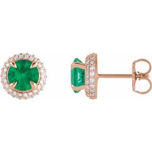 14K Rose Gold Lab-Grown Emerald & 1/2 CTW Lab-Grown Diamond Halo-Style Earrings