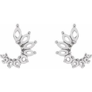 14K White Gold 4x2 mm Marquise Accented Front-Back Right Earring Mounting – image 2