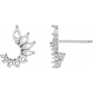 14K White Gold 4x2 mm Marquise Accented Front-Back Right Earring Mounting