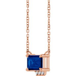 14K Rose Gold Lab-Grown Blue Sapphire & .025 CTW Natural Diamond 18" Necklace