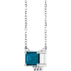 Sterling Silver Natural London Blue Topaz & .025 CTW Natural Diamond 18" Necklace