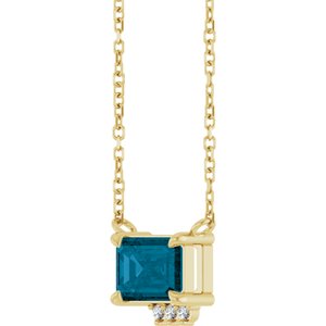 14K Yellow Gold Natural London Blue Topaz & .025 CTW Natural Diamond 18" Necklace