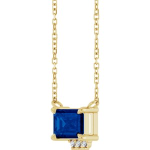 14K Yellow Gold Lab-Grown Blue Sapphire & .025 CTW Natural Diamond 18" Necklace