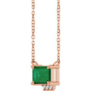 14K Rose Gold Lab-Grown Emerald & .025 CTW Natural Diamond 18" Necklace
