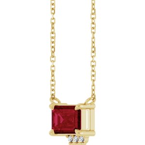 14K Yellow Gold Lab-Grown Ruby & .025 CTW Natural Diamond 18" Necklace