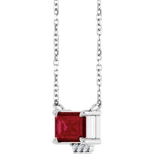 14K White Gold Lab-Grown Ruby & .025 CTW Natural Diamond 18" Necklace