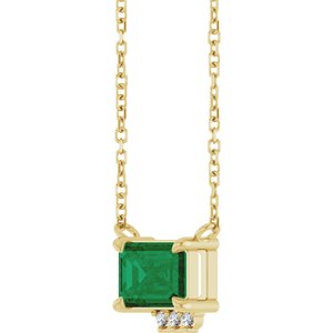 14K Yellow Gold Lab-Grown Emerald & .025 CTW Natural Diamond 18" Necklace