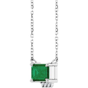14K White Gold Lab-Grown Emerald & .025 CTW Natural Diamond 18" Necklace
