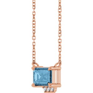 14K Rose Gold Natural Sky Blue Topaz & .025 CTW Natural Diamond 18" Necklace