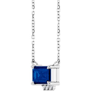 14K White Gold Lab-Grown Blue Sapphire & .025 CTW Natural Diamond 18" Necklace