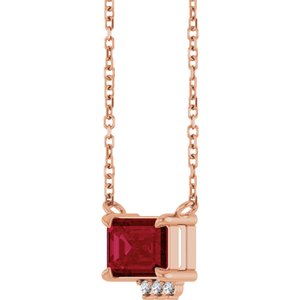 14K Rose Gold Lab-Grown Ruby & .025 CTW Natural Diamond 18" Necklace