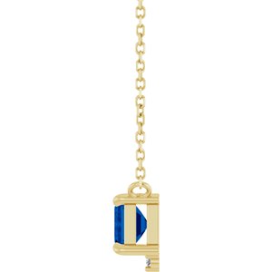 14K Yellow Gold Lab-Grown Blue Sapphire & .025 CTW Natural Diamond 18" Necklace