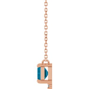 14K Rose Gold Natural London Blue Topaz & .025 CTW Natural Diamond 18" Necklace