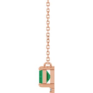 14K Rose Gold Lab-Grown Emerald & .025 CTW Natural Diamond 18" Necklace