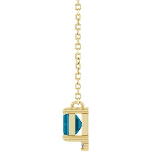 14K Yellow Gold Natural London Blue Topaz & .025 CTW Natural Diamond 18" Necklace
