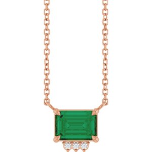 14K Rose Gold Lab-Grown Emerald & .025 CTW Natural Diamond 18" Necklace