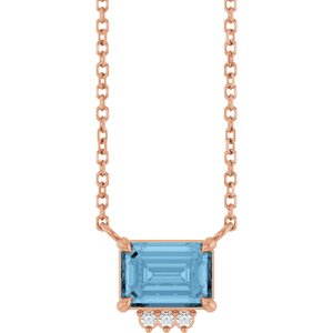 14K Rose Gold Natural Sky Blue Topaz & .025 CTW Natural Diamond 18" Necklace