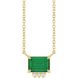 14K Yellow Gold Lab-Grown Emerald & .025 CTW Natural Diamond 18" Necklace