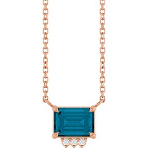 14K Rose Gold Natural London Blue Topaz & .025 CTW Natural Diamond 18" Necklace
