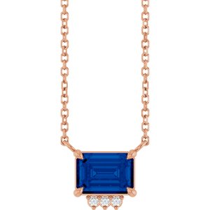 14K Rose Gold Lab-Grown Blue Sapphire & .025 CTW Natural Diamond 18" Necklace