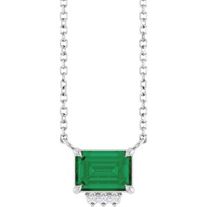 14K White Gold Lab-Grown Emerald & .025 CTW Natural Diamond 18" Necklace