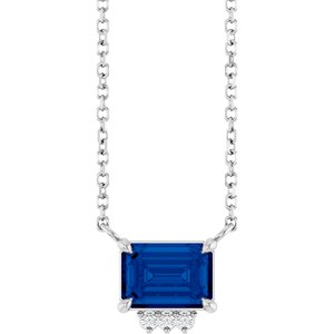 Platinum Lab-Grown Blue Sapphire & .025 CTW Natural Diamond 18" Necklace