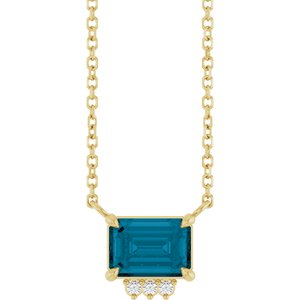 14K Yellow Gold Natural London Blue Topaz & .025 CTW Natural Diamond 18" Necklace