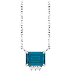 14K White Gold Natural London Blue Topaz & .025 CTW Natural Diamond 18" Necklace