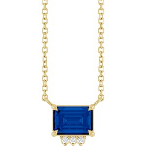 14K Yellow Gold Lab-Grown Blue Sapphire & .025 CTW Natural Diamond 18" Necklace