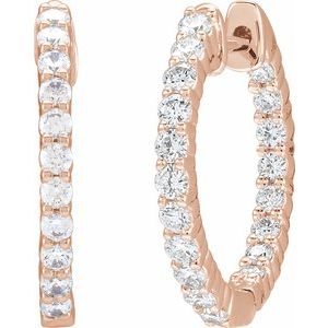 14K Rose Gold 3/4 CTW Lab-Grown Diamond Inside-Outside Hinged 17.2 mm Hoop Earrings – image 2