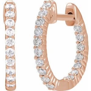14K Rose Gold 1/2 CTW Natural Diamond Inside-Outside Hinged 14.5 mm Hoop Earrings – image 2