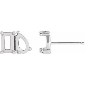 Platinum 5x3 mm Emerald & Pear Two-Stone Left Earring Mounting