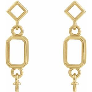 14K Yellow Gold 5x3 mm Emerald Accented Earring Mountings for 3 mm Pearl – image 2