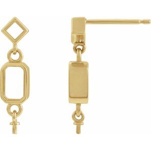 14K Yellow Gold 5x3 mm Emerald Accented Earring Mountings for 3 mm Pearl