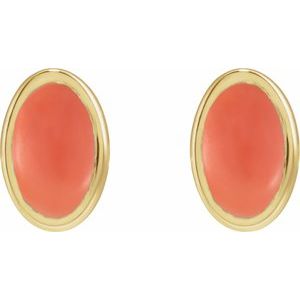 14K Yellow Gold Natural Pink Coral Earrings – image 2