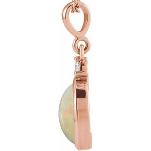14K Rose 10x8 mm Natural White Opal & .03 CT Natural Diamond Cabochon Pendant