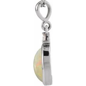 14K White 12x10 mm Natural White Opal & .03 CT Natural Diamond Cabochon Pendant
