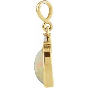14K Yellow 9x7 mm Natural White Opal & .03 CT Natural Diamond Cabochon Pendant