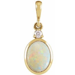 14K Yellow 10x8 mm Natural White Opal & .03 CT Natural Diamond Cabochon Pendant