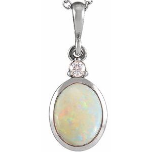 Platinum 12x10 mm Natural White Opal & .03 CT Natural Diamond Cabochon Pendant