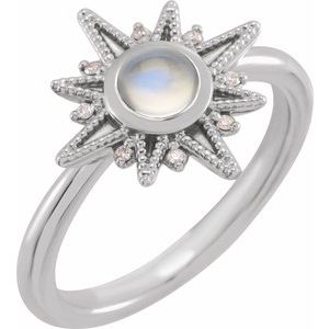 Platinum Natural Rainbow Moonstone & .03 CTW Natural Diamond Star Ring