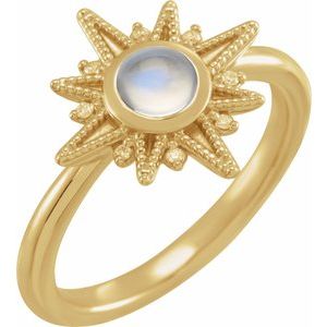 14K Yellow Gold Natural Rainbow Moonstone & .03 CTW Natural Diamond Star Ring