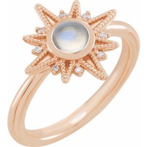 14K Rose Gold Natural Rainbow Moonstone & .03 CTW Natural Diamond Star Ring