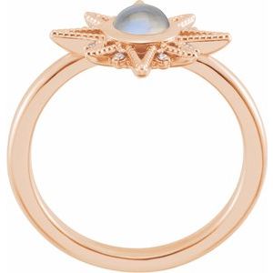 14K Rose Gold Natural Rainbow Moonstone & .03 CTW Natural Diamond Star Ring