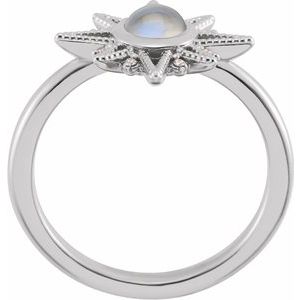 14K White Gold Natural Rainbow Moonstone & .03 CTW Natural Diamond Star Ring