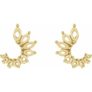 14K Yellow Gold 4x2 mm Marquise Accented Front-Back Right Earring Mounting – image 2
