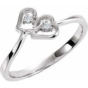 14K White Gold .02 CTW Natural Diamond Double Heart Ring